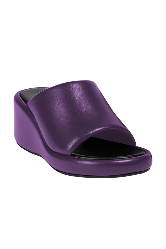 Women Open Toe Wedge Mid Heel Mules Slip on Platform Slide Sandals Summer Beach Dressy Slippers Size 11 Dark Purple