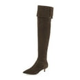 thumbnail image 1 of YDN Women Over The Knee High Stilettos Boots Pointed Toe Kitten Low Heels Wide Calf Dress Zipper Shoes Size 6 Dark Brown, 1 of 4