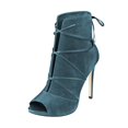 thumbnail image 1 of YDN Women Peep Toe Back Zippers Ankle Boots Stiletto High Heels Lace Up Cutout Sandals Comfort Party Dress Shoes Size 13 Steel Blue, 1 of 1