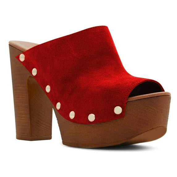 YDN Women Peep Toe Platform Slip on Mules Studded Chunky High Heel Slide Sandals Fashion Dressy Casual Clog Shoes Size 15 Red