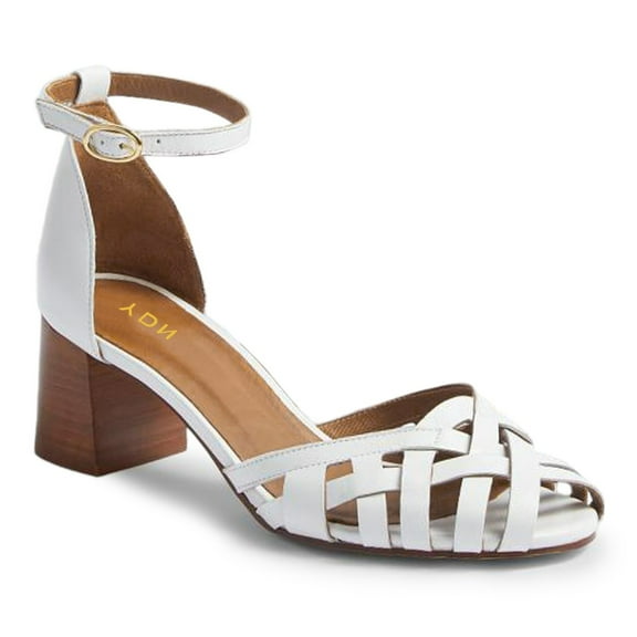 YDN Women Peep Toe Woven Strappy Sandals Ankle Strap Mid Block Stacked Heels Comfortable Date Dress Pumps Size 12 White