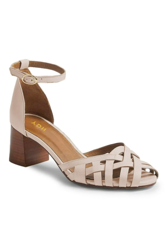 Women Peep Toe Woven Strappy Sandals Ankle Strap Mid Block Stacked Heels Comfortable Date Dress Pumps Size 7 Light Pink