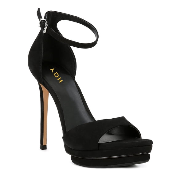 YDN Women Platform Open Round Toe Sandals Buckle Two Strap Stiletto High Heels Sexy Party Dressy Shoes Size 5.5 Black
