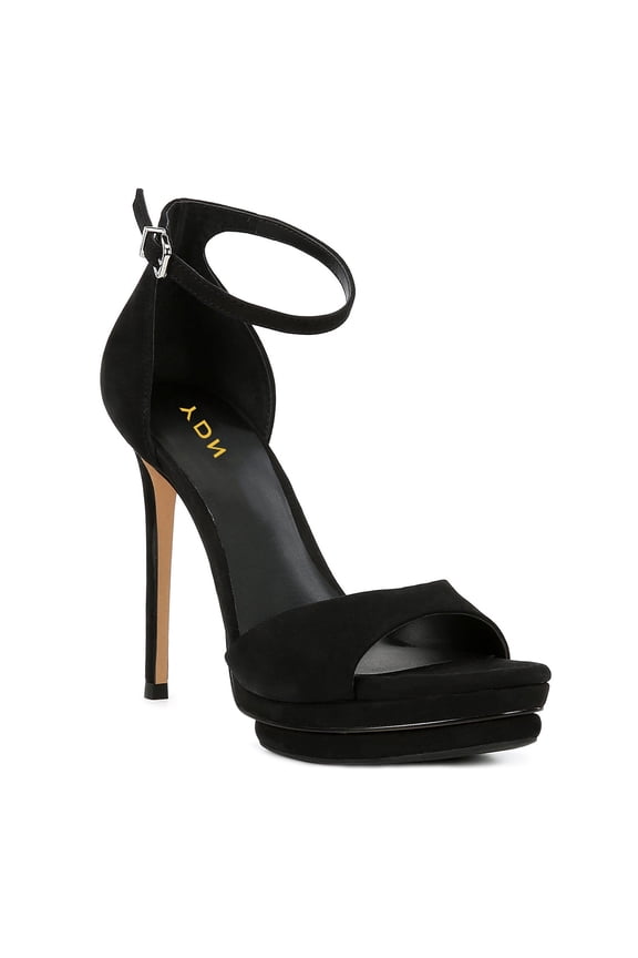 Women Platform Open Round Toe Sandals Buckle Two Strap Stiletto High Heels Sexy Party Dressy Shoes Size 5.5 Black
