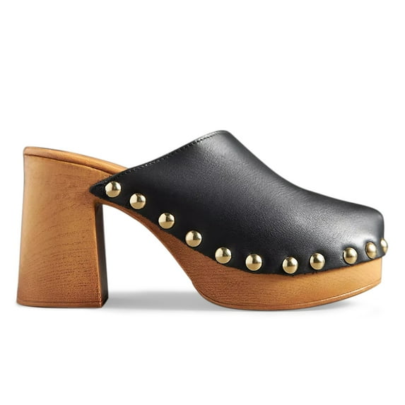 YDN Women Platform Rivet Studded Clog Mules Round Toe Slip on High Chunky Heels Casual Dress Slide Sandals Size 13 Black