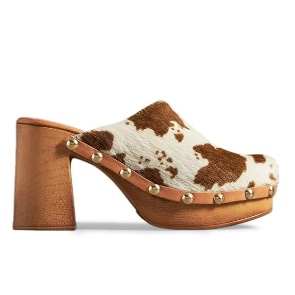 YDN Women Platform Rivet Studded Clog Mules Round Toe Slip on High Chunky Heels Casual Dress Slide Sandals Size 8.5 Cow