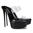 thumbnail image 1 of YDN Women Platform Stiletto Thin High Heel Mules Double Clear PVC Straps Slip On Pumps Sexy Slippers Dressy Party Prom Slides Sandals Shoes Size 7 Black, 1 of 4
