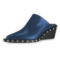 thumbnail image 1 of YDN Women Pointed Closed Toe Rivets Studded Clogs Mules Slip On Wedge Mid Heel Slides Sandals Casual Daily Wear Shoes Size 5.5 Blue, 1 of 4