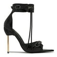 thumbnail image 1 of YDN Women Pointed Open Toe Zipper Tassel Sandals Ankle Buckle Strap Metal Stiletto High Heels Dressy Party Daily Dress Shoes Size 14 Black, 1 of 4