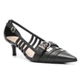 thumbnail image 1 of YDN Women Pointed Toe Cutout Strappy Pumps Metal Studded Buckle Kitten Low Heels Formal Work Event Date Shoes Size 14 Black, 1 of 4