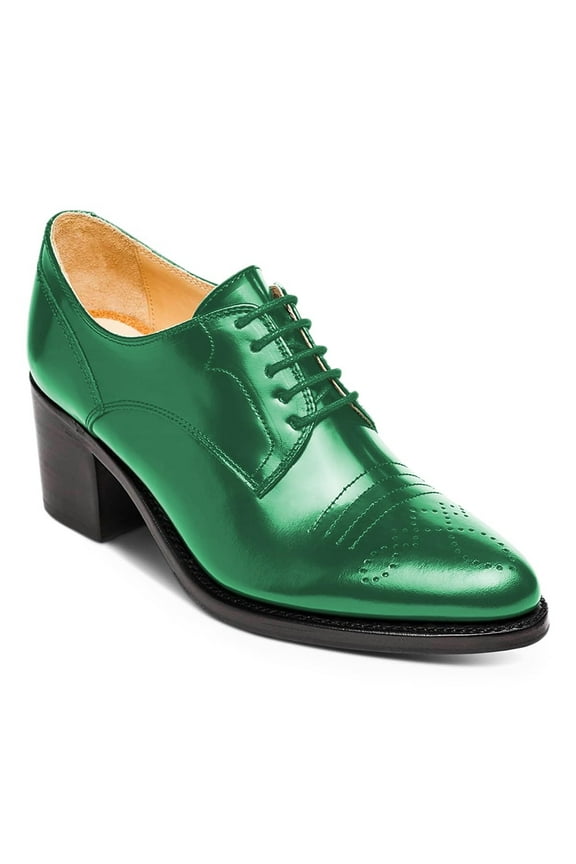 Women Pointed Toe Lace up Oxford Shoes Comfortable Chunky Block low Heels Work Daily Dress Pumps Size 7 Green