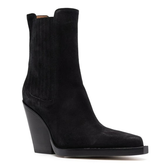 YDN Women Pointed Toe Pull On Ankle Boots Wide Calf Cork Stacked Mid High Heels Fashion Work Daily Chelsea Boots Size 6 Black