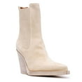 thumbnail image 1 of YDN Women Pointed Toe Pull On Ankle Boots Wide Calf Cork Stacked Mid High Heels Fashion Work Daily Chelsea Boots Size 9.5 Beige, 1 of 4