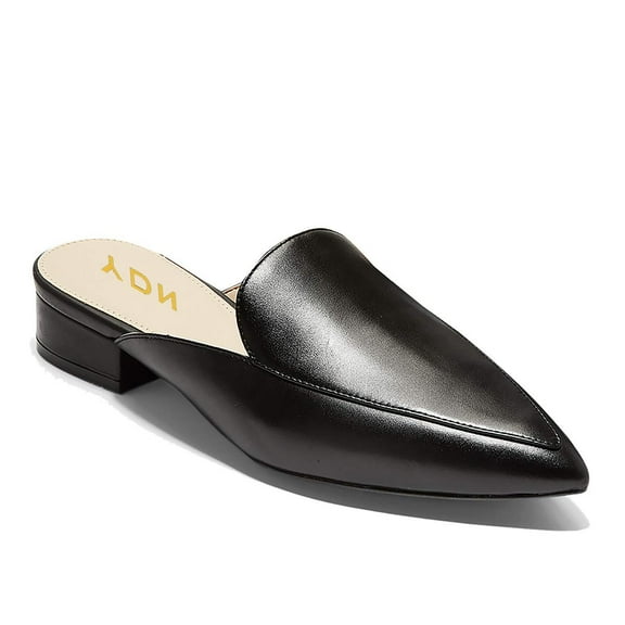 YDN Women Pointed Toe Slip on Mules Comfortable Low Chunky Heel Loafer Shoes Daily Dress Backless Pumps Size 11 Black Pu