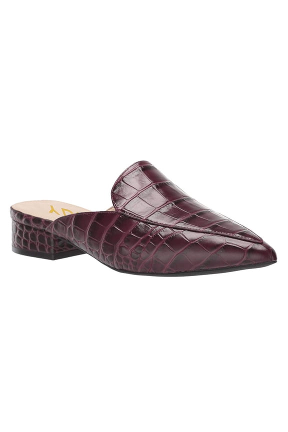 Women Pointed Toe Slip on Mules Comfortable Low Chunky Heel Loafer Shoes Daily Dress Backless Pumps Size 12 Wine Red Crocodile Print