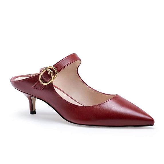 YDN Women Pointed Toe Strappy Backless Pumps Slip on Kitten Low Heel Mules Fashion Dress Formal Slides Size 16 Wine Red