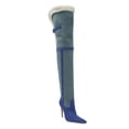 thumbnail image 1 of YDN Women Pointed Toe Two Tone Thigh High Boots Pull On Buckle Stiletto High Heels Winter Dressy Party Long Boots Size 13 Navy Green, 1 of 4