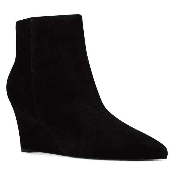 YDN Women Pointy Toe Ankle Boots Side Zipper Mid Wedge Heels Short Booties Formal Dress Party Shoes Size 8.5 Black Suede