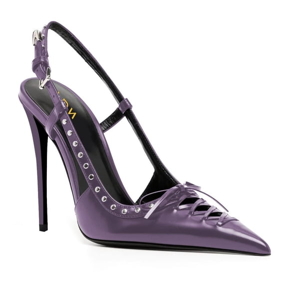 YDN Women Pointy Toe Cutout Slingback strap Buckle Pumps Bows Stiletto High Heels Studded Sandals Sexy Party Club Shoes Size 8.5 Purple