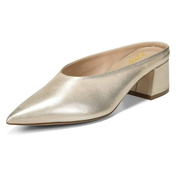 YDN Women Retro Pointed Closed Toe Mules Chunky Block Mid Heel Slip On Slide Sandals Dressy Prom Shopping Clog Shoes Size 11 Gold