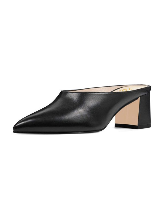 Women Retro Pointed Closed Toe Mules Chunky Block Mid Heel Slip On Slide Sandals Dressy Prom Shopping Clog Shoes Size 5.5 Black