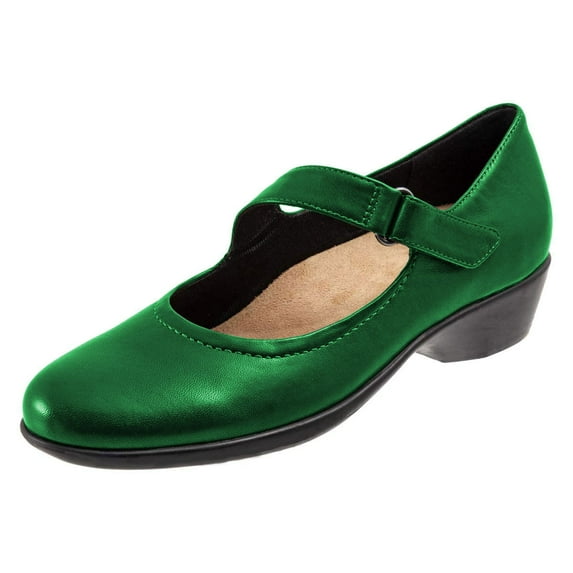 YDN Women Retro Round Closed Toe Chunky Low Heel Mary Janes Slip On Strappy Shoes for Walking Casual Dress Size 14 Green