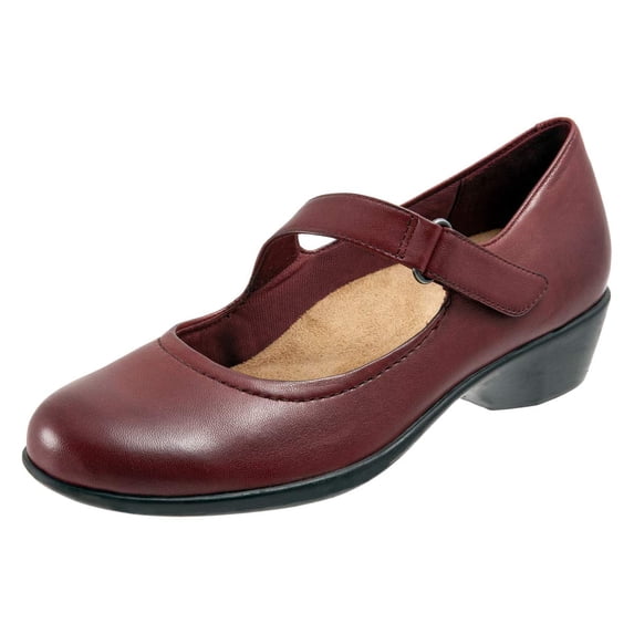 YDN Women Retro Round Closed Toe Chunky Low Heel Mary Janes Slip On Strappy Shoes for Walking Casual Dress Size 15 Red