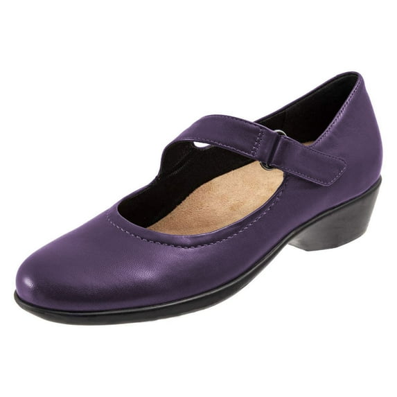 YDN Women Retro Round Closed Toe Chunky Low Heel Mary Janes Slip On Strappy Shoes for Walking Casual Dress Size 6.5 Purple