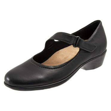 YDN Women Retro Round Closed Toe Chunky Low Heel Mary Janes Slip On Strappy Shoes for Walking Casual Dress Size 7 Black