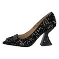 thumbnail image 1 of YDN Women Rhinestone Studded Buckle Pumps Slip On Crystal Chunky High Heels Closed Pointed Toe Office Shoes Size 7 Black Paillette, 1 of 4