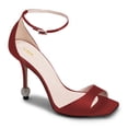 thumbnail image 1 of YDN Women Rhinestone Studded Stiletto High Heels Sandals Buckled Strap Open Square Toe Pumps Dress Bridal Party Shoes Size 7 Wine Red, 1 of 4