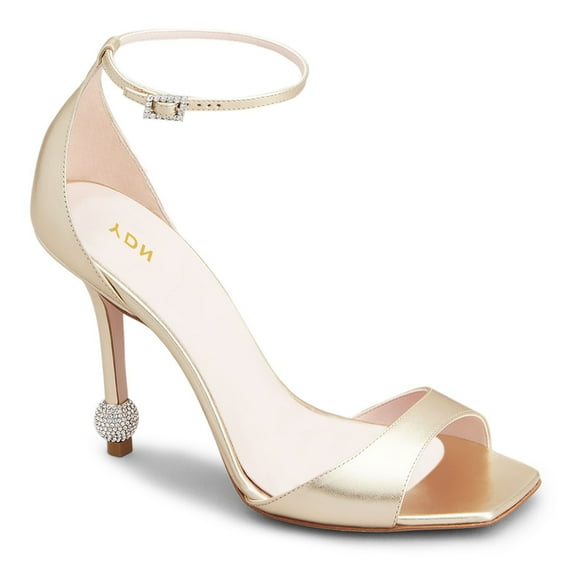 YDN Women Rhinestone Studded Stiletto High Heels Sandals Buckled Strap Open Square Toe Pumps Dress Bridal Party Shoes Size 9.5 Gold