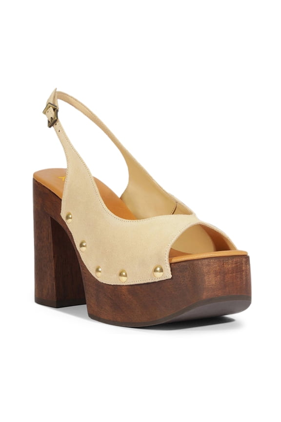 Women Rivet Studded Platform Strappy Sandals Peep Square Toe Chunky High Heels Fashion Party Daily Dress Clog Shoes Size 5 Beige