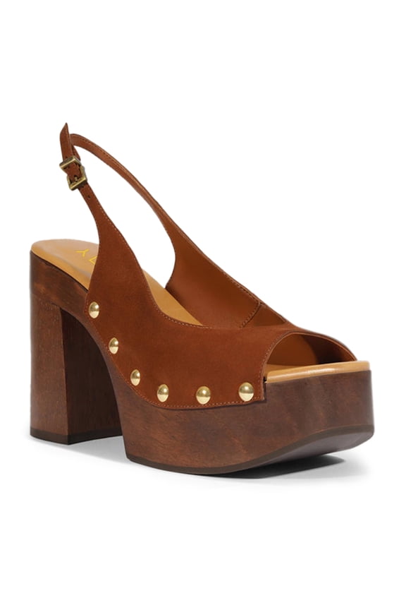 Women Rivet Studded Platform Strappy Sandals Peep Square Toe Chunky High Heels Fashion Party Daily Dress Clog Shoes Size 5 Brown
