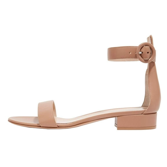 YDN Women Round Open Toe Ankle Strap Sandals Low Chunky Heels with Buckle Elegant Dressy Party Daily Shoes Size 5.5 Nude