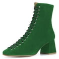 thumbnail image 1 of YDN Women Round Toe Ankle Boot Lace up Chunky Mid Heels All Weather Stylish Zipper Booties Shoe Size 16 Green, 1 of 4