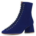 thumbnail image 1 of YDN Women Round Toe Ankle Boot Lace up Chunky Mid Heels All Weather Stylish Zipper Booties Shoe Size 4 Blue, 1 of 4