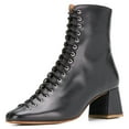 thumbnail image 1 of YDN Women Round Toe Ankle Boot Lace up Chunky Mid Heels All Weather Stylish Zipper Booties Shoe Size 7 Black, 1 of 4