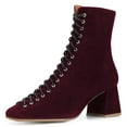 thumbnail image 1 of YDN Women Round Toe Ankle Boot Lace up Chunky Mid Heels All Weather Stylish Zipper Booties Shoe Size 7 Wine Red, 1 of 4