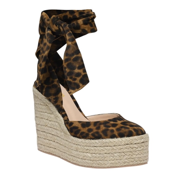 YDN Women Round Toe Ankle Wrap Espadrilles Sandals Platform Wedge High Heels Pumps Comfortable Date Dressy Shoes Size 13 Leopard