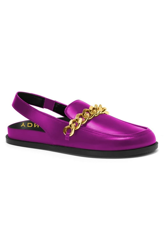 Women Round Toe Chains Slingback Flats Elastic Strap Heeled Loafers Casual Daily Dress Walking Shoes Size 10 Fuchsia