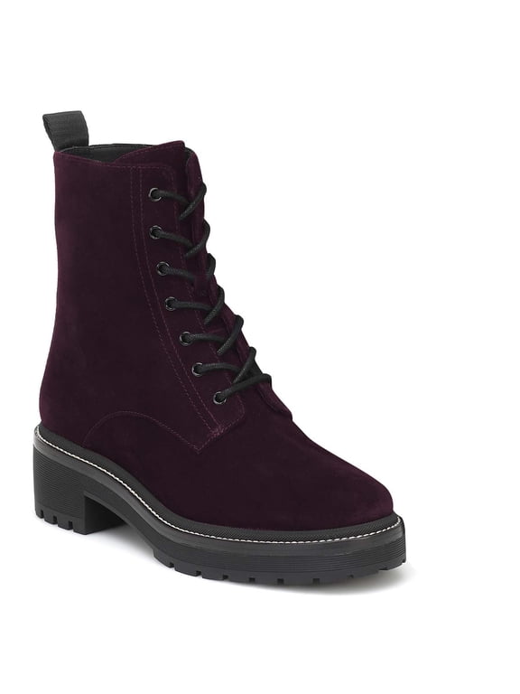 Women Round Toe Lace up Ankle Boots Platform Low Chunky Heel Combat Booties Winter Fashion Date Dress Shoes Size 4 Dark Magenta