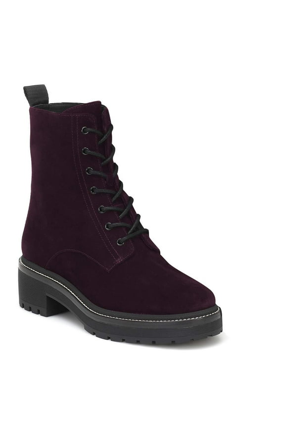Women Round Toe Lace up Ankle Boots Platform Low Chunky Heel Combat Booties Winter Fashion Date Dress Shoes Size 4 Dark Magenta