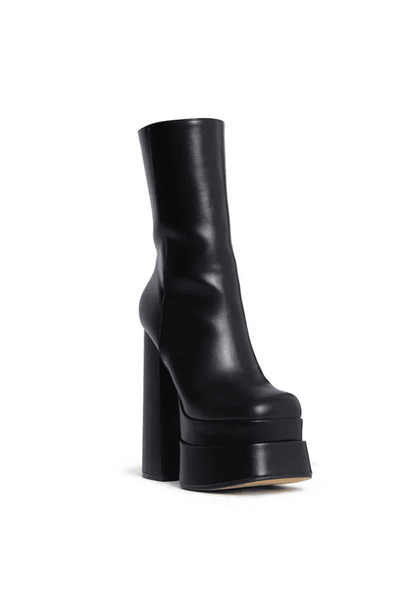 Women Round Toe Mid Calf Boots Platform High Chunky Block Heels Side Zipper Booties Daily Dress Shoes Size Size 10 Black