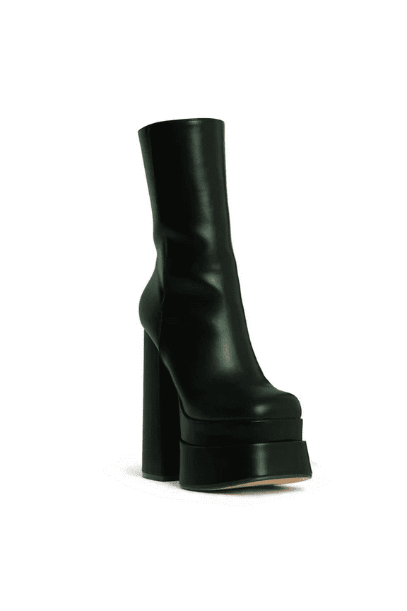 Women Round Toe Mid Calf Boots Platform High Chunky Block Heels Side Zipper Booties Daily Dress Shoes Size Size 7 Dark Green