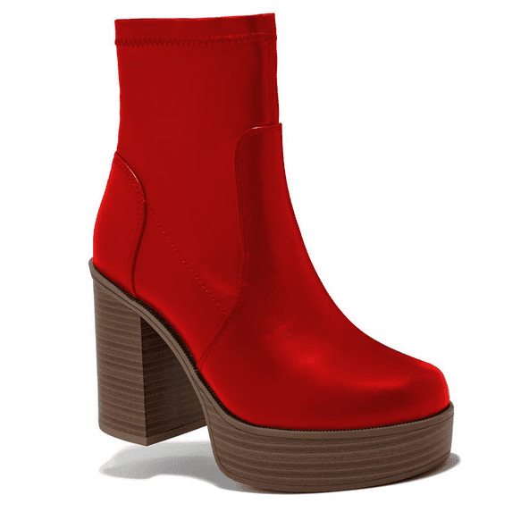 YDN Women Round Toe Platform Ankle Boots Side Zipper Chunky Stacked Heels Booties Fashion Office Daily Dress Shoes Size 14 Red