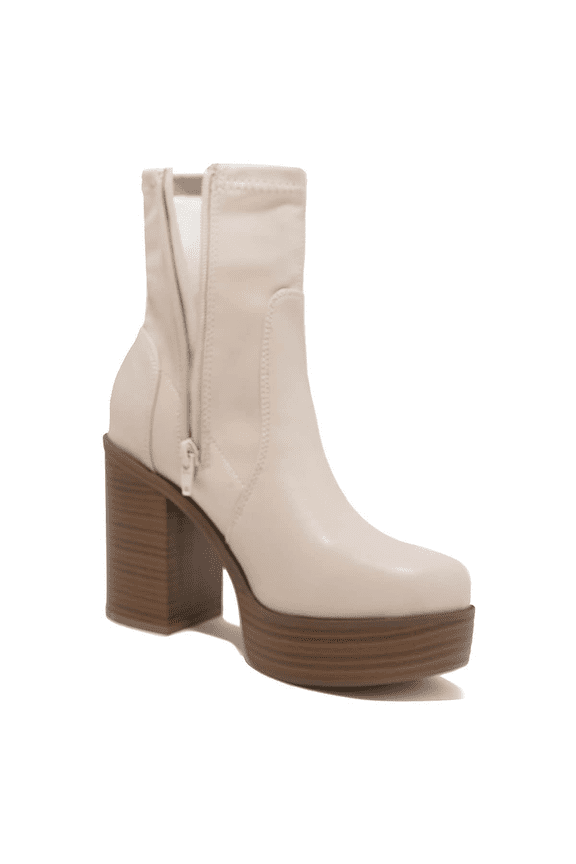 Women Round Toe Platform Ankle Boots Side Zipper Chunky Stacked Heels Booties Fashion Office Daily Dress Shoes Size 7 Sea Shell