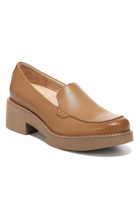 Women Round Toe Platform Loafers Slip On Low Chunky Block Heels Comfortable Daily Work Pumps Shoes Size 7 Sandy Brown