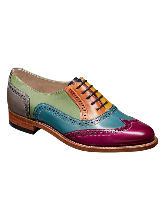 Women Round Toe Slip on Oxford Pumps Lace up Low Chunky Heels Formal Dress Daily Work Shoes Size 5 Deep Pink Multi