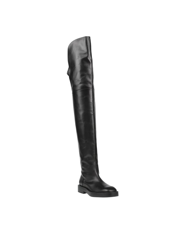 Women Round Toe Thigh High Boots Low Chunky Platform Heels Buckle Strap Cutout Over the Knee Tall Boot Daily Fashion Dressy Shoes Size 8.5 Black